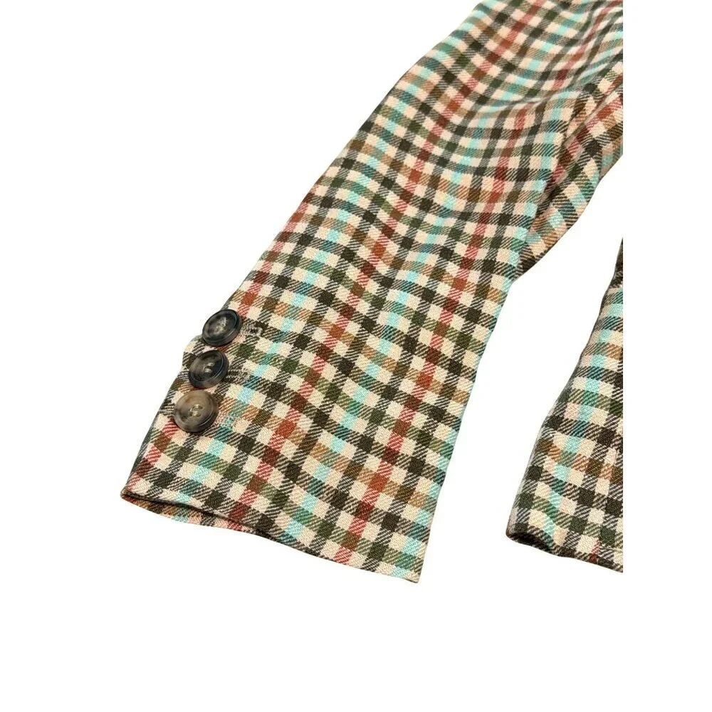 Dal Lago Linen Isaac Plaid Jacket Size 4 Multicolor Made In Italy NWT